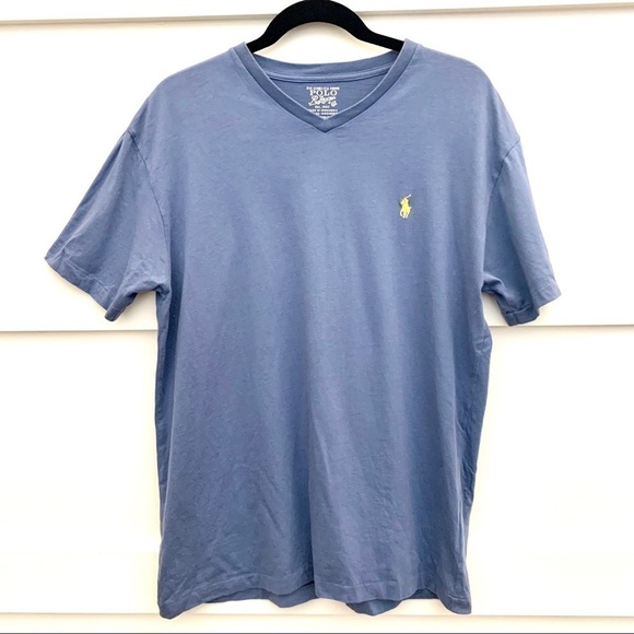 NWOT Men’s V-Neck Denim Blue Polo Logo Tshirt Minimalist Tennis Preppy Classic S - Picture 2 of 6